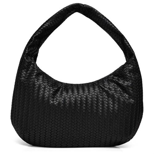 Rosemunde Remi Medium Skuldertaske i Flet, Sort/Sølv