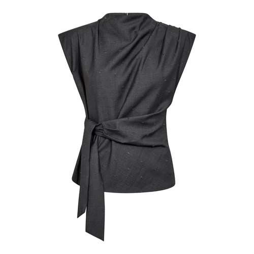 Co'Couture, SagaCC, Top, Bindebånd, tekstur firkanter i stoffet, Grå
