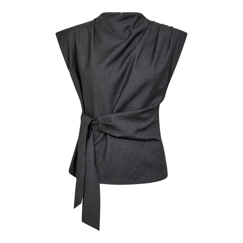 Co\'Couture, SagaCC, Top, Bindebånd, tekstur firkanter i stoffet, Grå