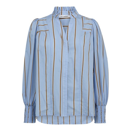 Co'Couture, AmoraCC, Stribet, Skjorte, Med Flæse hals, Blå