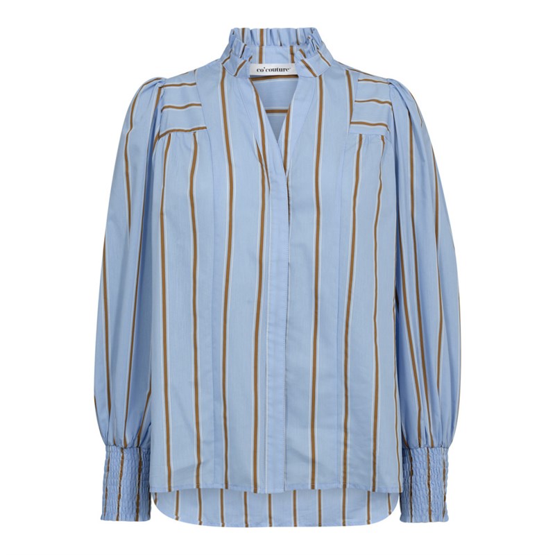 Co\'Couture, AmoraCC, Stribet, Skjorte, Med Flæse hals, Blå